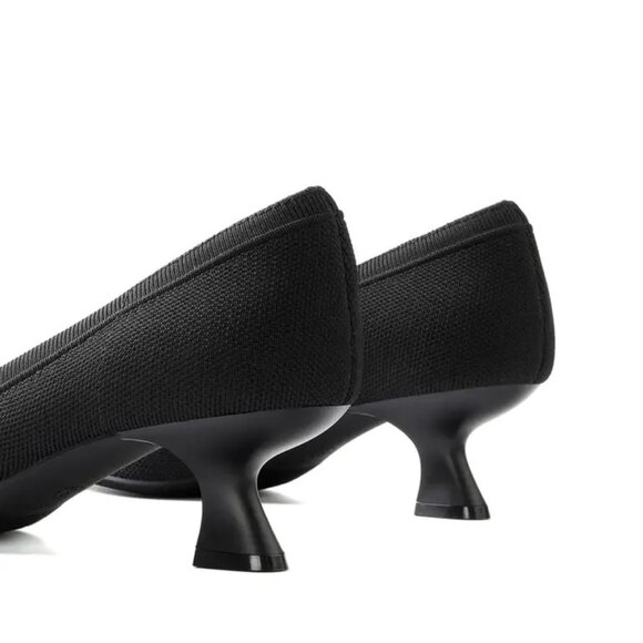 Women’s Low Block Heel Pumps – Pointed Toe Knit Dress Shoes, Comfortable Slip-On - Picture 6 of 6
